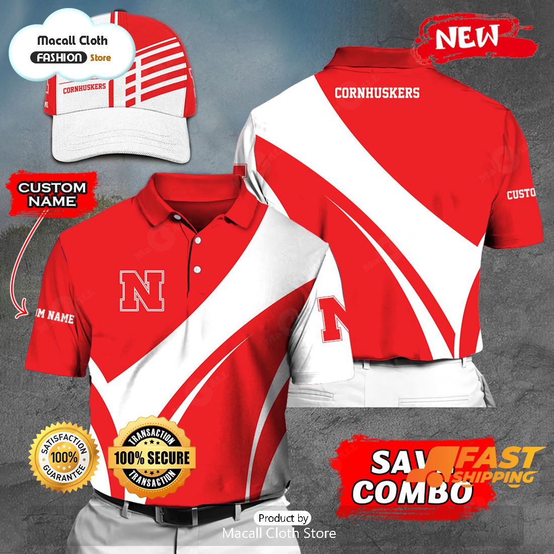 NEW Personalized NCAA Nebraska Cornhuskers Gift Sports Fan Polo NEW Personalized NCAA Nebraska Cornhuskers Gift Sports Fan Polo