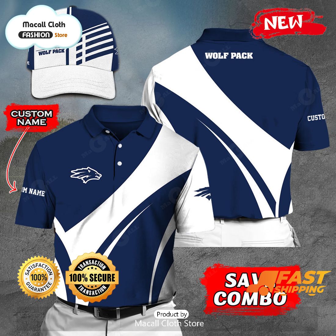 NEW Personalized NCAA Nevada Wolf Pack Gift Sports Fan Polo NEW Personalized NCAA Nevada Wolf Pack Gift Sports Fan Polo