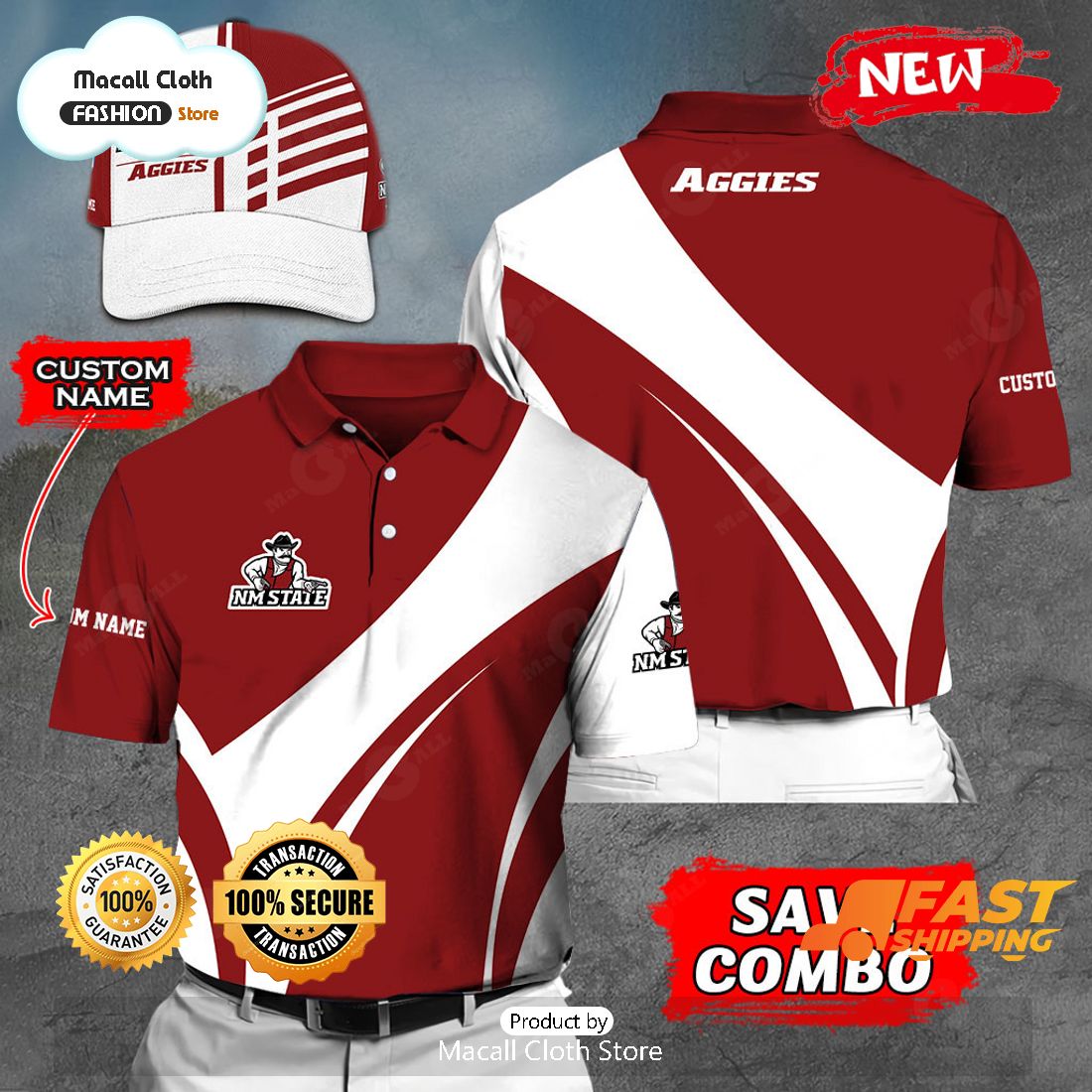 NEW Personalized NCAA New Mexico State Aggies Gift Sports Fan Polo NEW Personalized NCAA New Mexico State Aggies Gift Sports Fan Polo