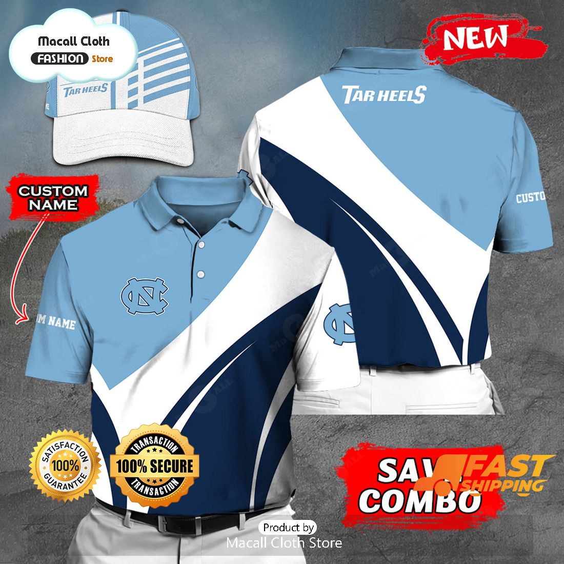 NEW Personalized NCAA North Carolina Tar Heels Gift Sports Fan Polo NEW Personalized NCAA North Carolina Tar Heels Gift Sports Fan Polo
