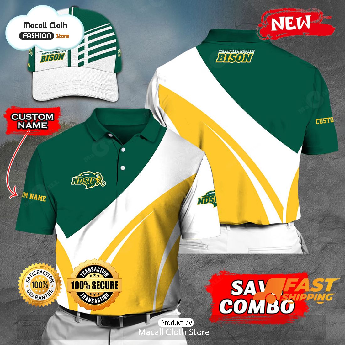 NEW Personalized NCAA North Dakota State Bison Gift Sports Fan Polo NEW Personalized NCAA North Dakota State Bison Gift Sports Fan Polo