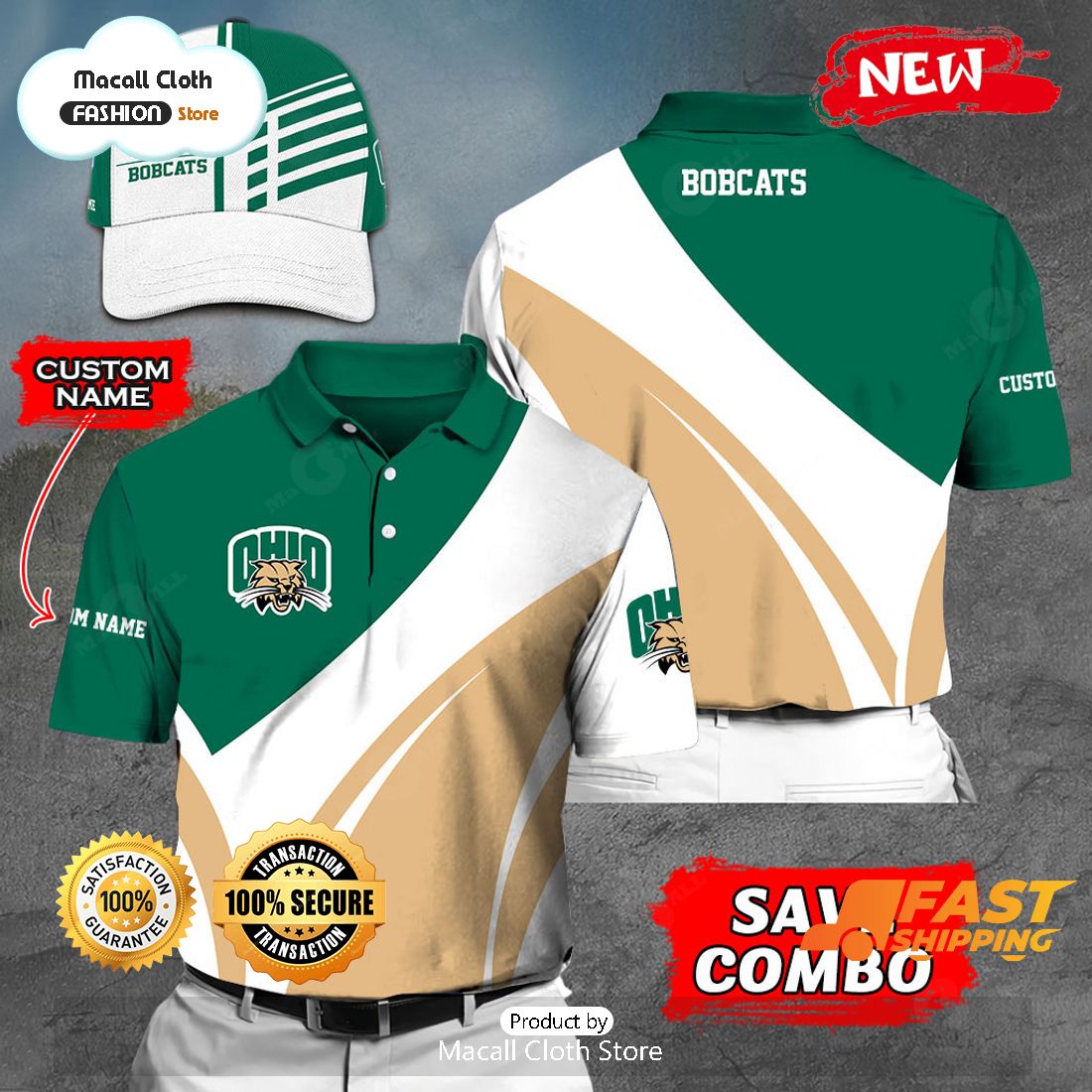 NEW Personalized NCAA Ohio Bobcats Gift Sports Fan Polo NEW Personalized NCAA Ohio Bobcats Gift Sports Fan Polo