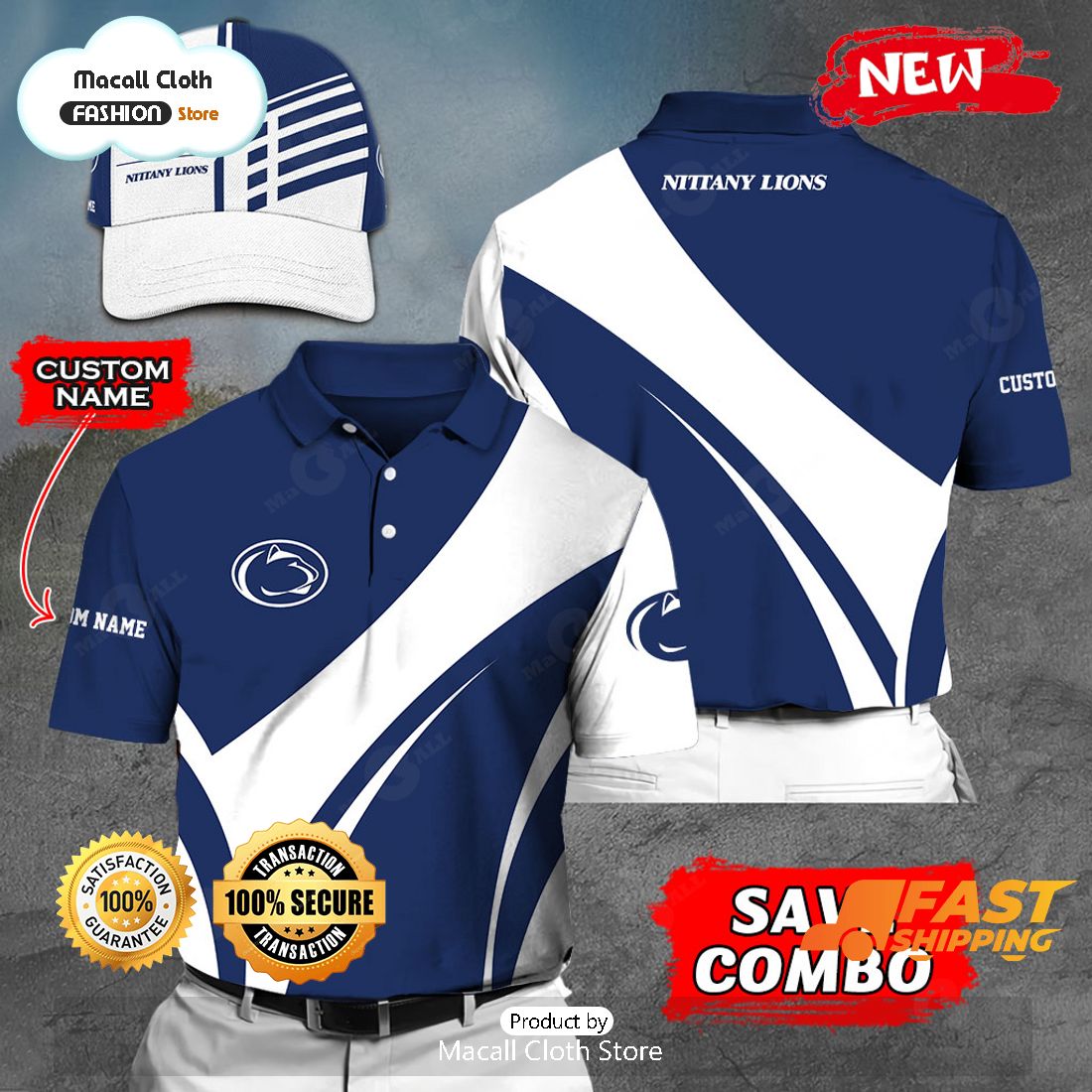 NEW Personalized NCAA Penn State Nittany Lions Gift Sports Fan Polo