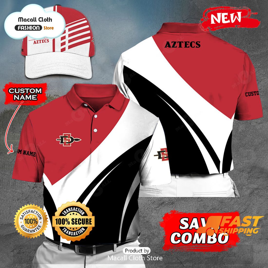 NEW Personalized NCAA San Diego State Aztecs Gift Sports Fan Polo NEW Personalized NCAA San Diego State Aztecs Gift Sports Fan Polo