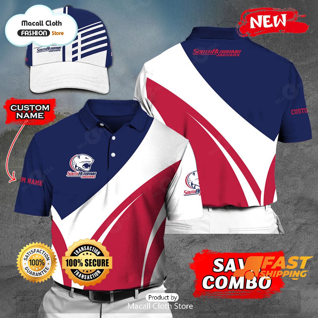 NEW Personalized NCAA South Alabama Jaguars Gift Sports Fan Polo NEW Personalized NCAA South Alabama Jaguars Gift Sports Fan Polo
