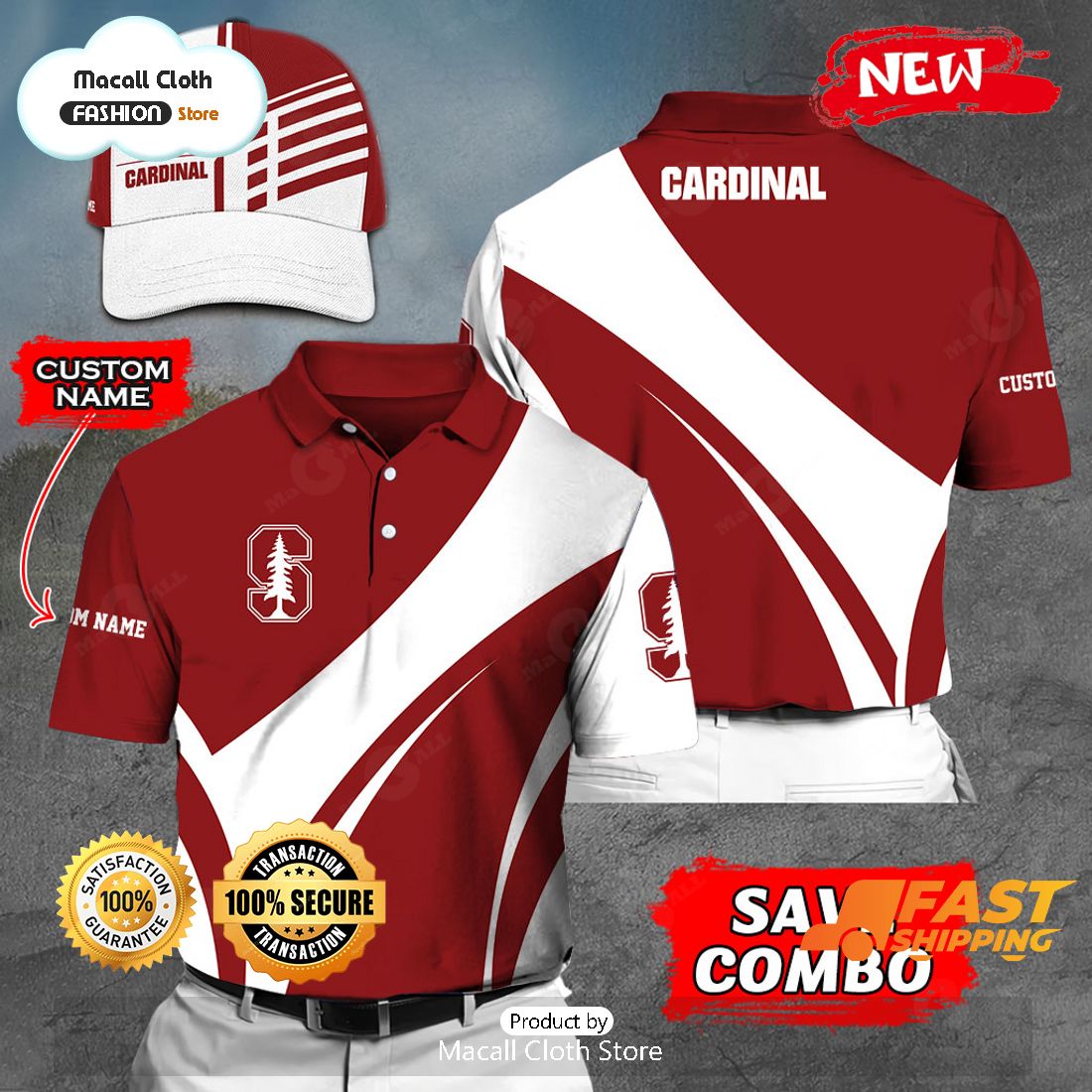 NEW Personalized NCAA Stanford Cardinal Gift Sports Fan Polo NEW Personalized NCAA Stanford Cardinal Gift Sports Fan Polo