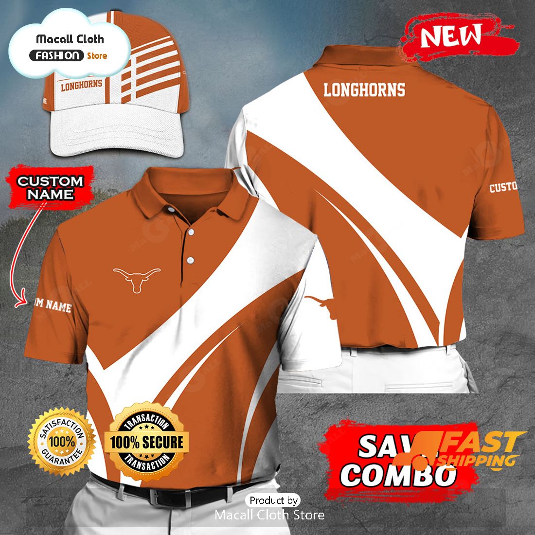 NEW Personalized NCAA Texas Longhorns Gift Sports Fan Polo NEW Personalized NCAA Texas Longhorns Gift Sports Fan Polo