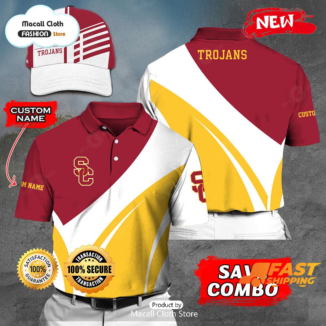 NEW Personalized NCAA USC Trojans Gift Sports Fan Polo NEW Personalized NCAA USC Trojans Gift Sports Fan Polo