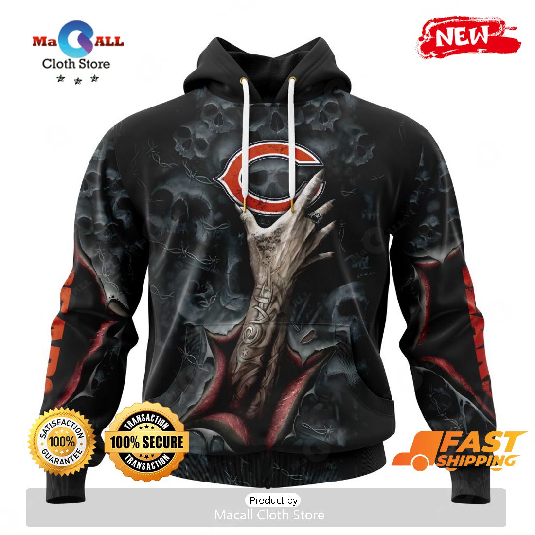 HOT NFL Chicago Bears Special Horror Skull Art Design Hoodie Sweatshirt 3D HOT NFL Chicago Bears Special Horror Skull Art Design Hoodie Sweatshirt 3D