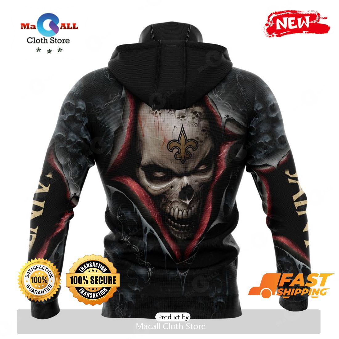 NFL New Orleans Saints 3D Hoodie Skull Pattern Specialized For Dia