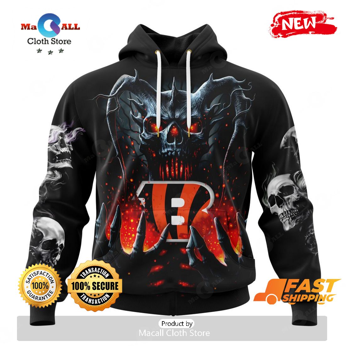 HOT NFL Personalized Cincinnati Bengals Special Skull Art Design Hoodie Sweatshirt 3D HOT NFL Personalized Cincinnati Bengals Special Skull Art Design Hoodie Sweatshirt 3D
