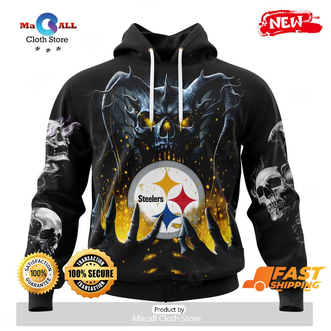 HOT NFL Personalized Pittsburgh Steelers Special Skull Art Design Hoodie Sweatshirt 3D HOT NFL Personalized Pittsburgh Steelers Special Skull Art Design Hoodie Sweatshirt 3D