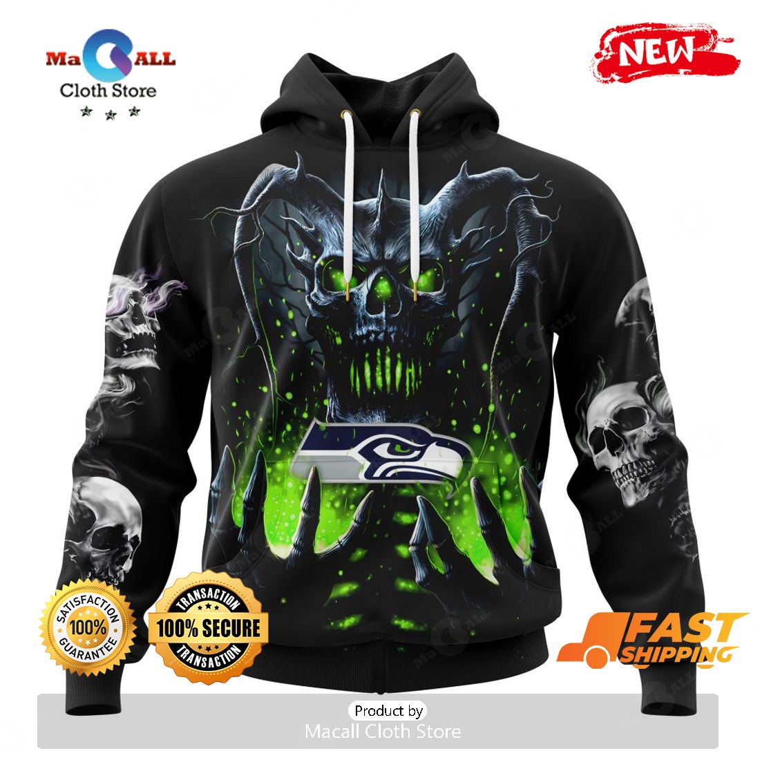 HOT NFL Personalized Seattle Seahawks Special Skull Art Design Hoodie Sweatshirt 3D HOT NFL Personalized Seattle Seahawks Special Skull Art Design Hoodie Sweatshirt 3D