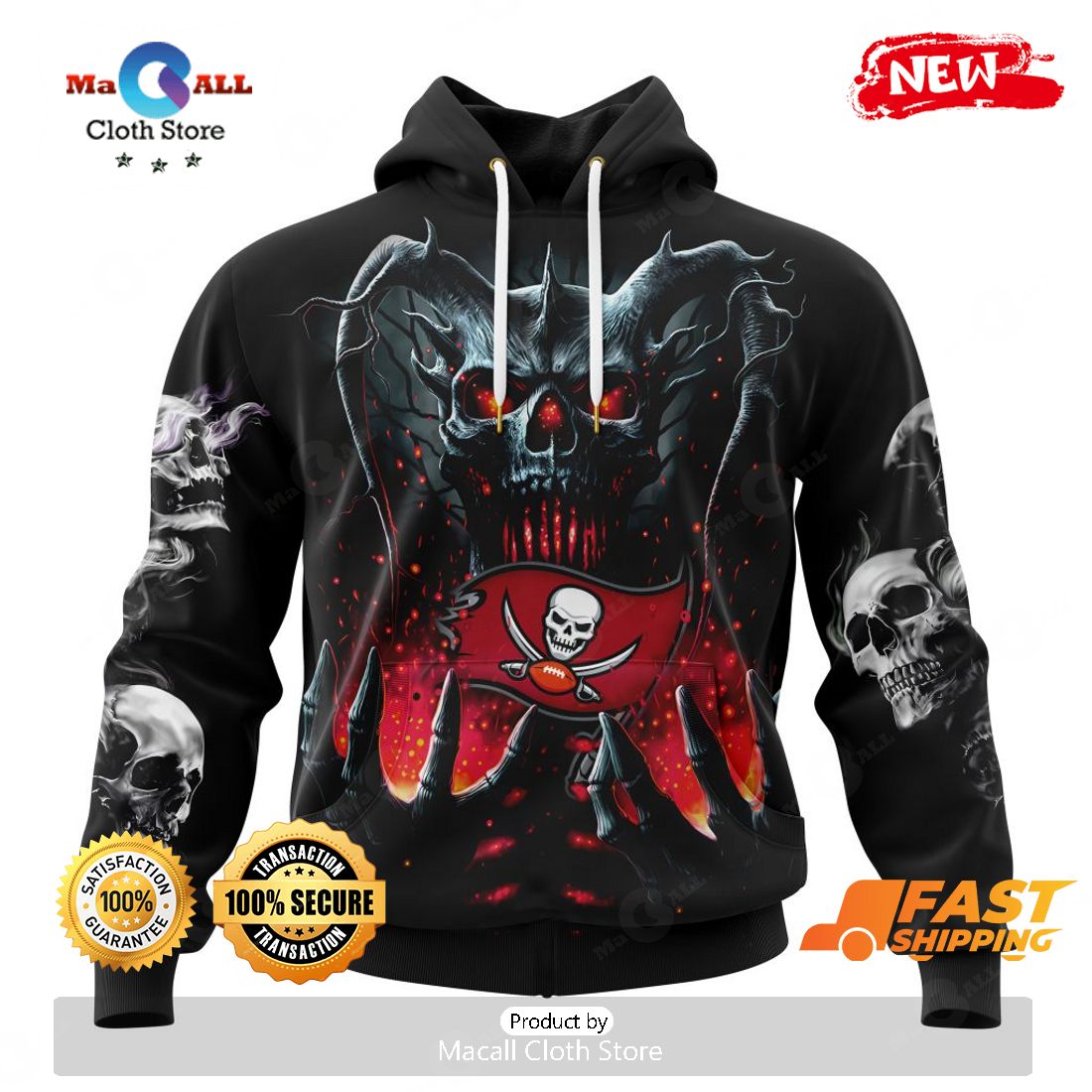 HOT NFL Personalized Tampa Bay Buccaneers Special Skull Art Design Hoodie Sweatshirt 3D HOT NFL Personalized Tampa Bay Buccaneers Special Skull Art Design Hoodie Sweatshirt 3D