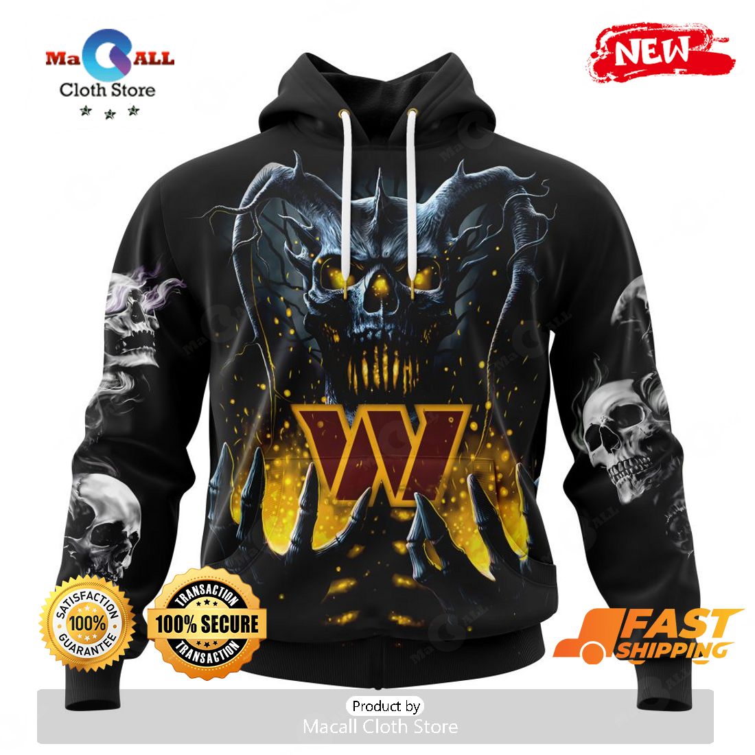 HOT NFL Personalized Washington Commanders Special Skull Art Design Hoodie Sweatshirt 3D HOT NFL Personalized Washington Commanders Special Skull Art Design Hoodie Sweatshirt 3D