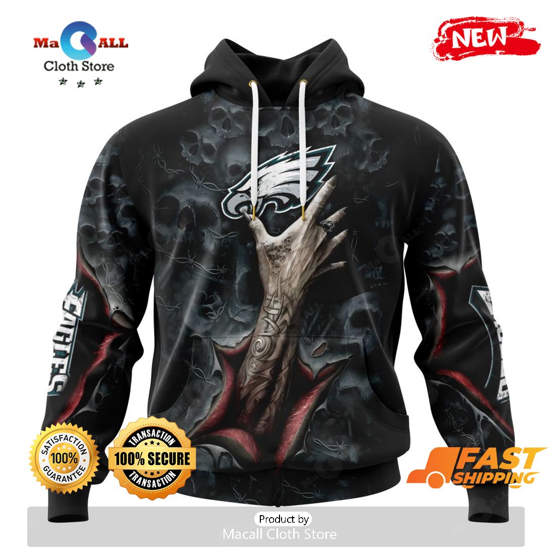 HOT NFL Philadelphia Eagles Special Horror Skull Art Design Hoodie Sweatshirt 3D HOT NFL Philadelphia Eagles Special Horror Skull Art Design Hoodie Sweatshirt 3D