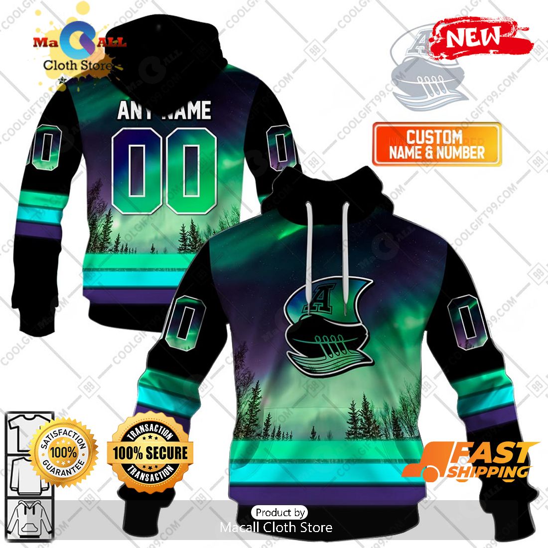 HOT Personalized CFL Toronto Argonauts Northern Lights Style Hoodie Sweatshirt 3D HOT Personalized CFL Toronto Argonauts Northern Lights Style Hoodie Sweatshirt 3D