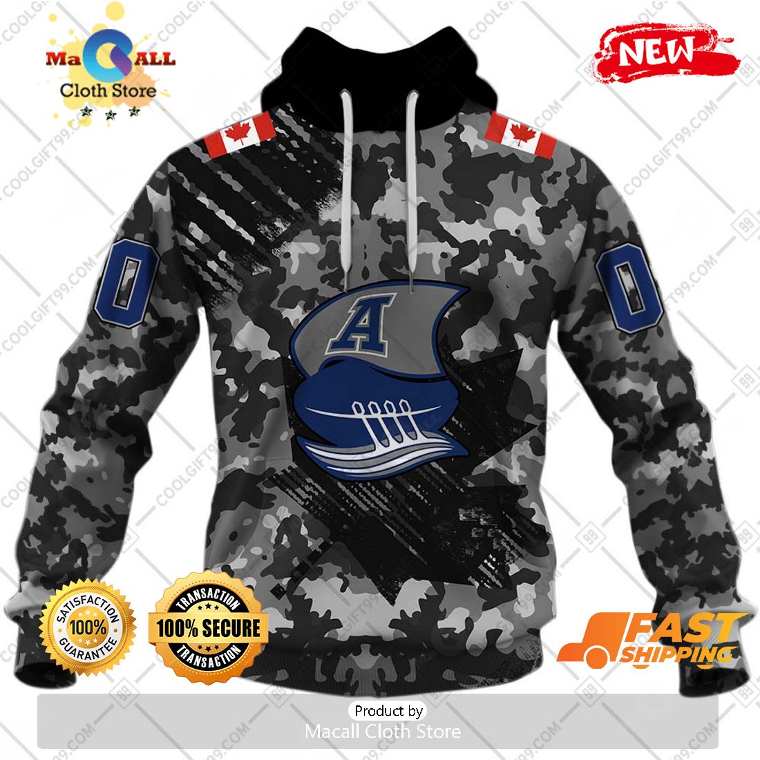 HOT Personalized CFL Toronto Argonauts Special Camo Armed Forces Design Hoodie Sweatshirt 3D