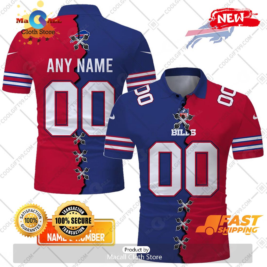 HOT Personalized NFL Buffalo Bills Mix Jersey Style Polo Shirt HOT Personalized NFL Buffalo Bills Mix Jersey Style Polo Shirt