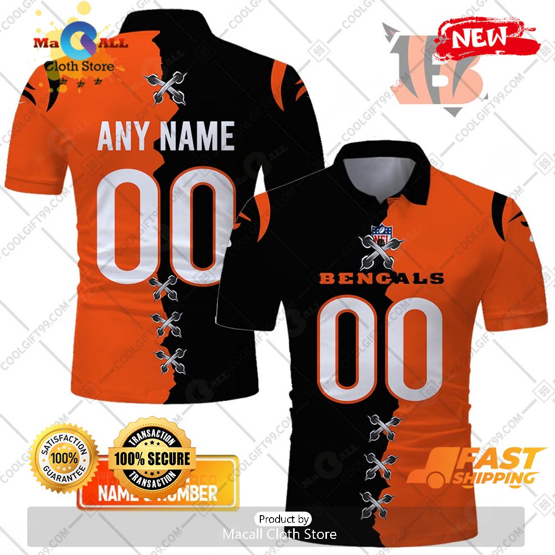 HOT Personalized NFL Cincinnati Bengals Mix Jersey Style Polo Shirt