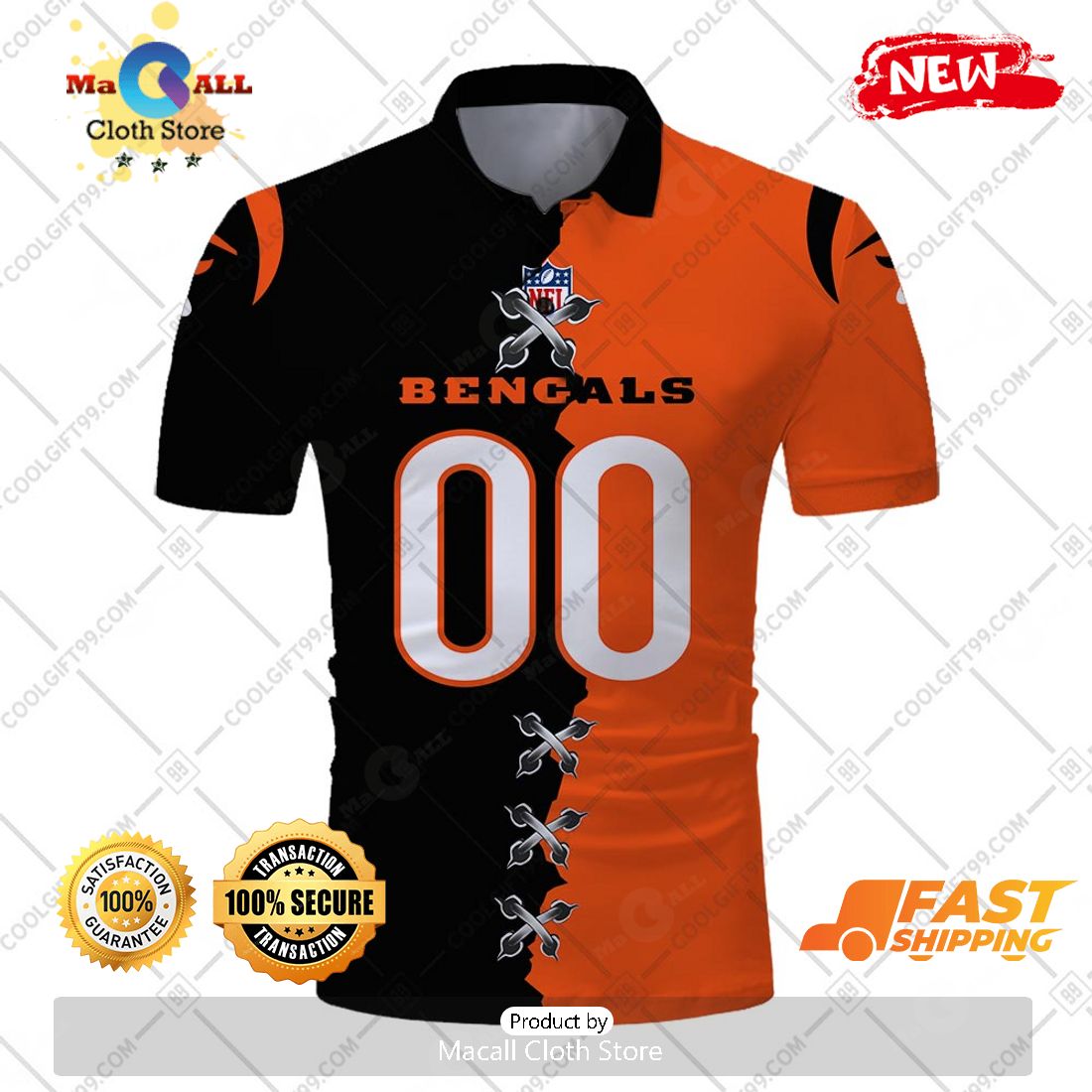 HOT Personalized NFL Cincinnati Bengals Mix Jersey Style Polo Shirt