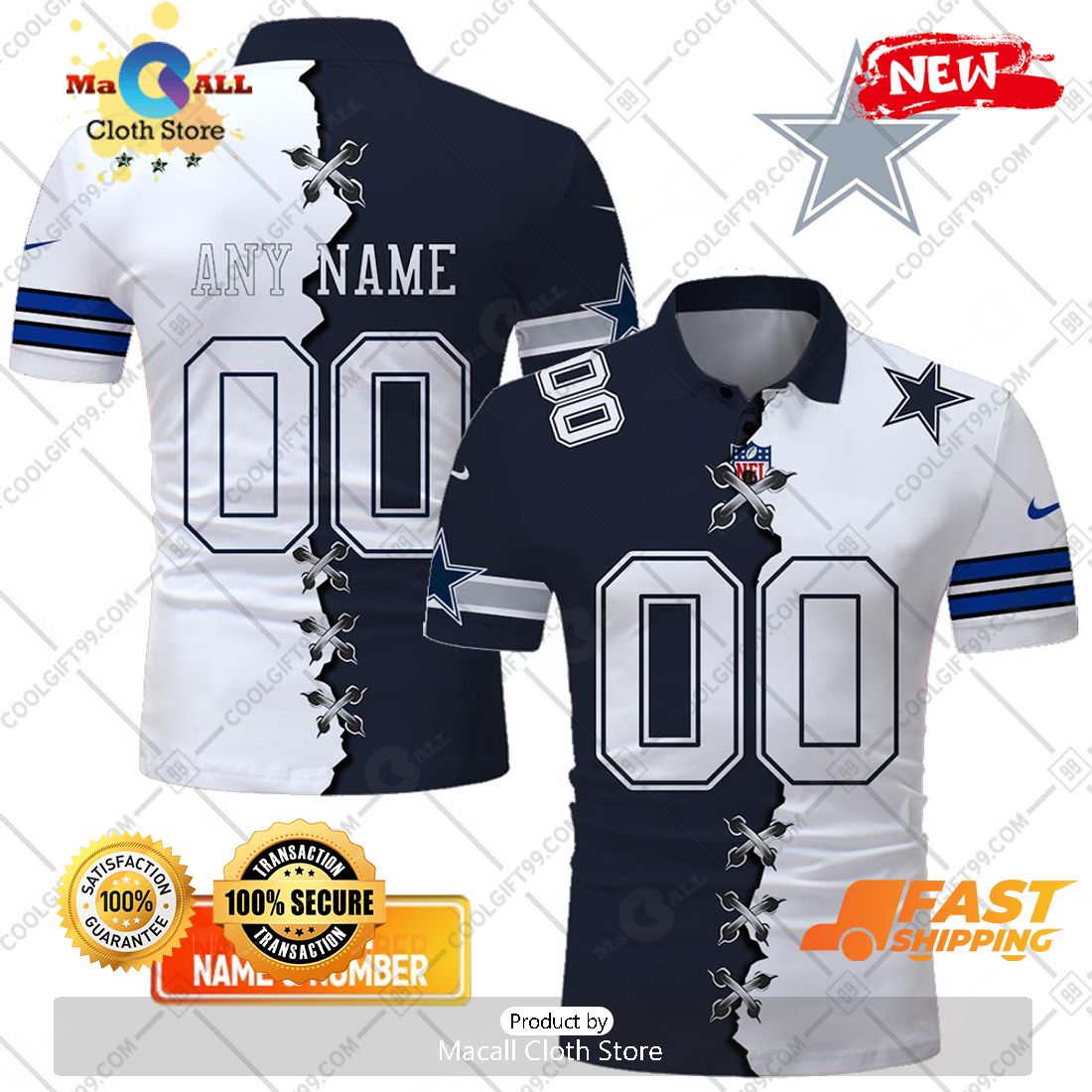 HOT Personalized NFL Dallas Cowboys Mix Jersey Style Polo Shirt HOT Personalized NFL Dallas Cowboys Mix Jersey Style Polo Shirt