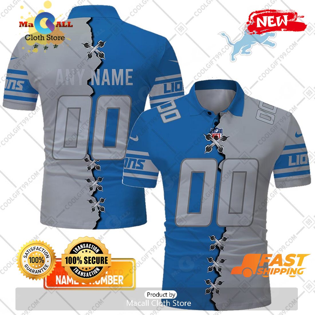 HOT Personalized NFL Detroit Lions Mix Jersey Style Polo Shirt HOT Personalized NFL Detroit Lions Mix Jersey Style Polo Shirt