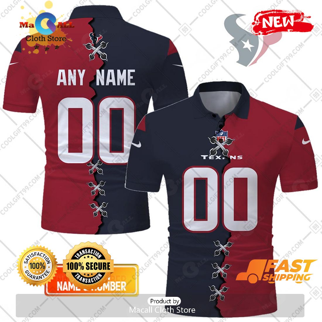 HOT Personalized NFL Houston Texans Mix Jersey Style Polo Shirt HOT Personalized NFL Houston Texans Mix Jersey Style Polo Shirt
