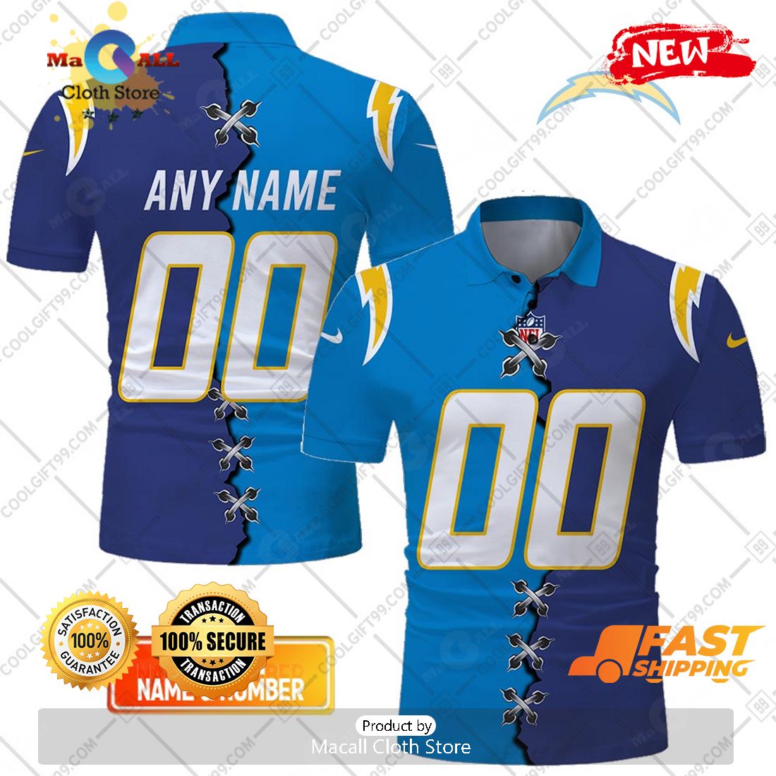 HOT Personalized NFL Los Angeles Chargers Mix Jersey Style Polo Shirt HOT Personalized NFL Los Angeles Chargers Mix Jersey Style Polo Shirt