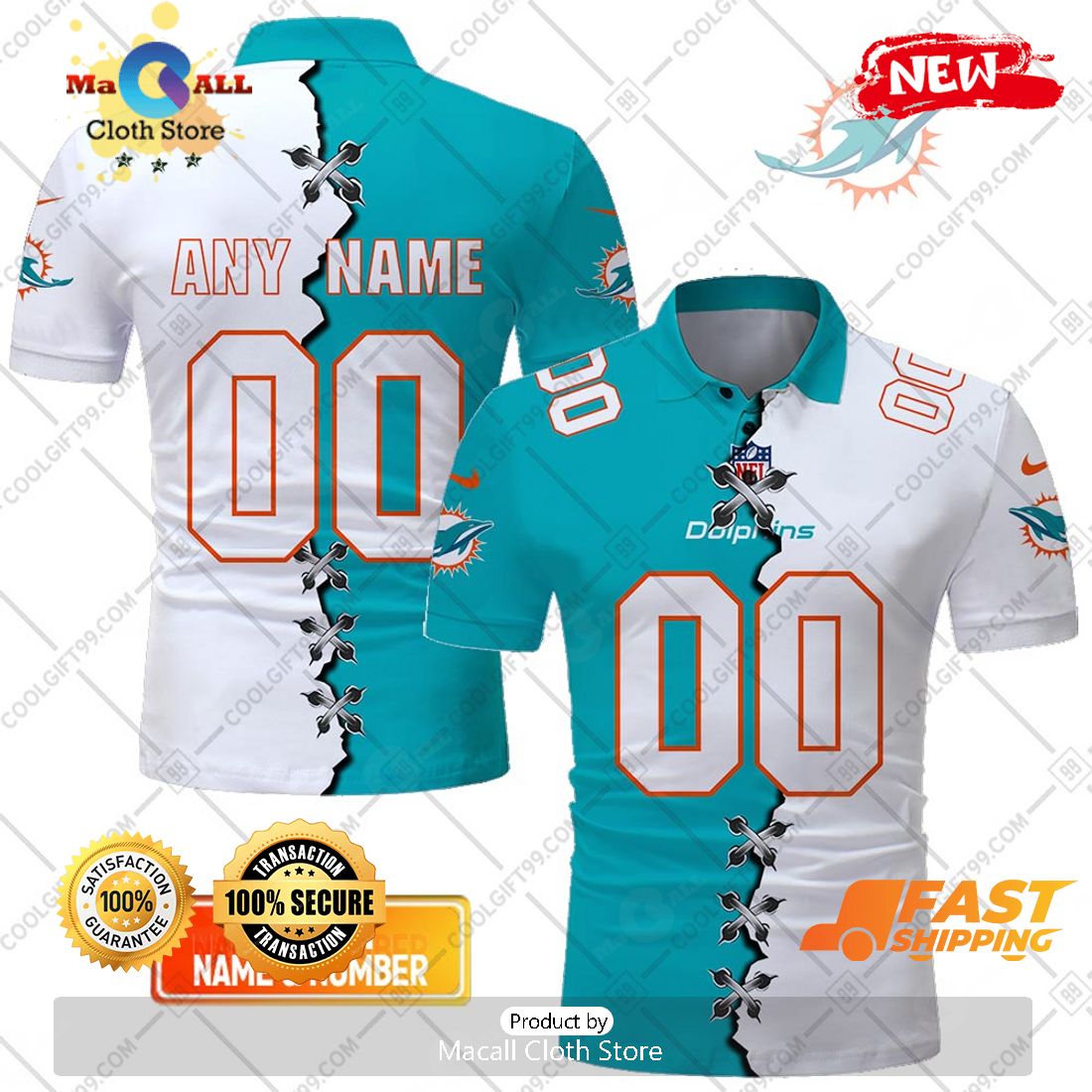 HOT Personalized NFL Miami Dolphins Mix Jersey Style Polo Shirt HOT Personalized NFL Miami Dolphins Mix Jersey Style Polo Shirt