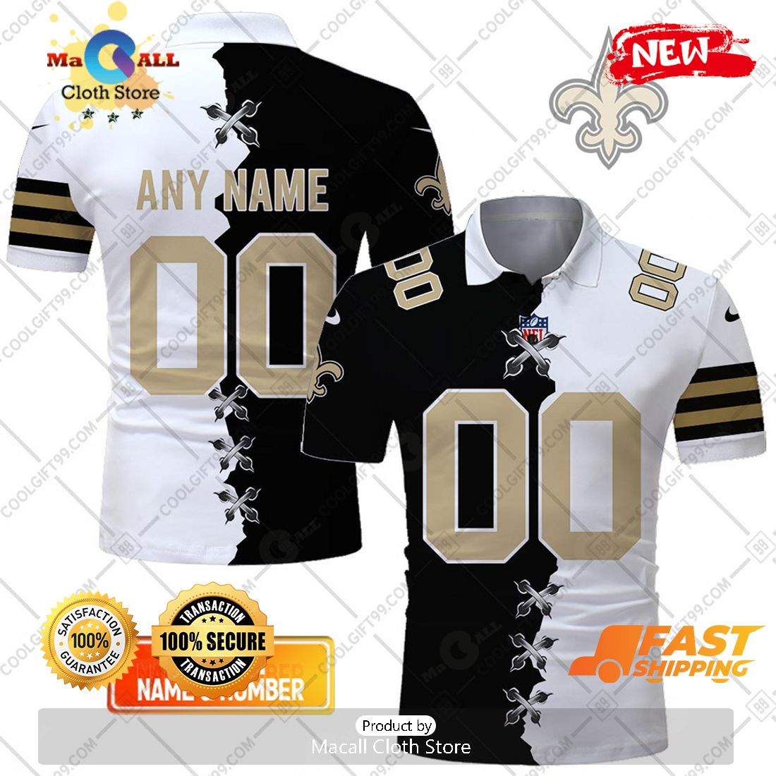 HOT Personalized NFL New Orleans Mix Jersey Style Polo Shirt HOT Personalized NFL New Orleans Mix Jersey Style Polo Shirt