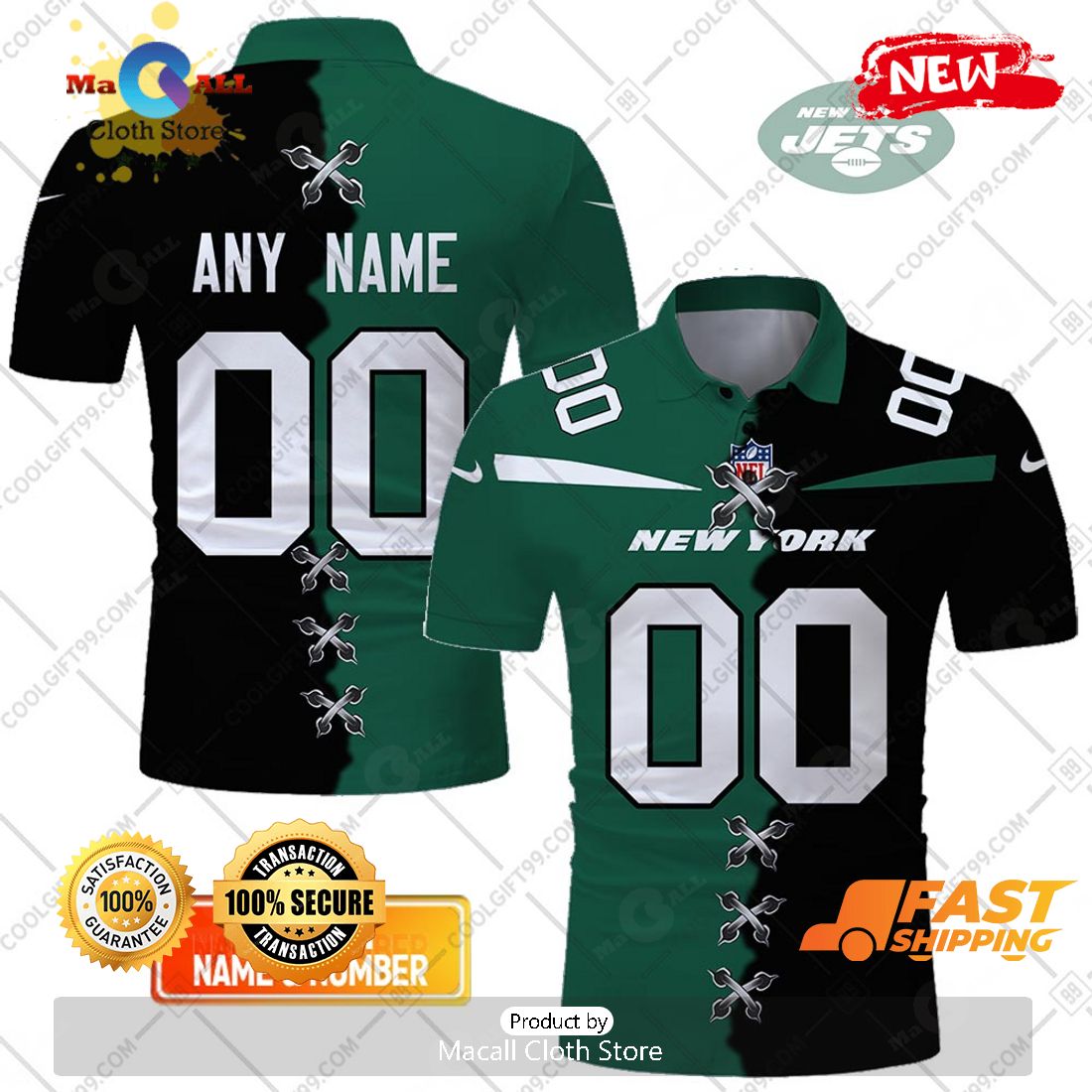 HOT Personalized NFL New York Jets Mix Jersey Style Polo Shirt