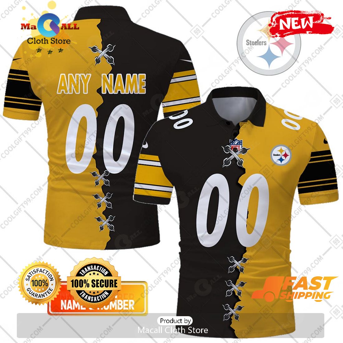 HOT Personalized NFL Pittsburgh Steelers Mix Jersey Style Polo Shirt HOT Personalized NFL Pittsburgh Steelers Mix Jersey Style Polo Shirt
