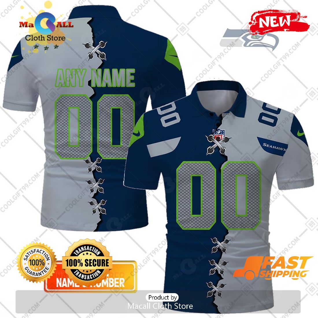 HOT Personalized NFL Seattle Seahawks Mix Jersey Style Polo Shirt HOT Personalized NFL Seattle Seahawks Mix Jersey Style Polo Shirt