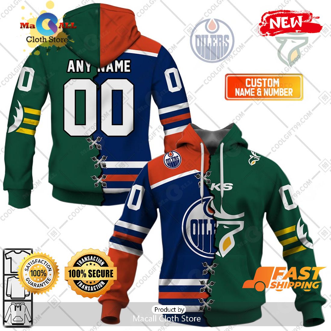 HOT Personalized NHL Edmonton Oilers Mix CFL Edmonton Elks Jersey Style Hoodie Sweatshirt 3D