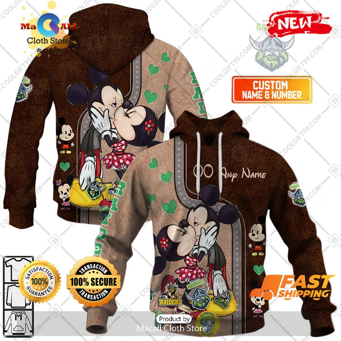HOT Personalized NRL Canberra Raiders Mickey and Minnie Design Hoodie Sweatshirt 3D HOT Personalized NRL Canberra Raiders Mickey and Minnie Design Hoodie Sweatshirt 3D