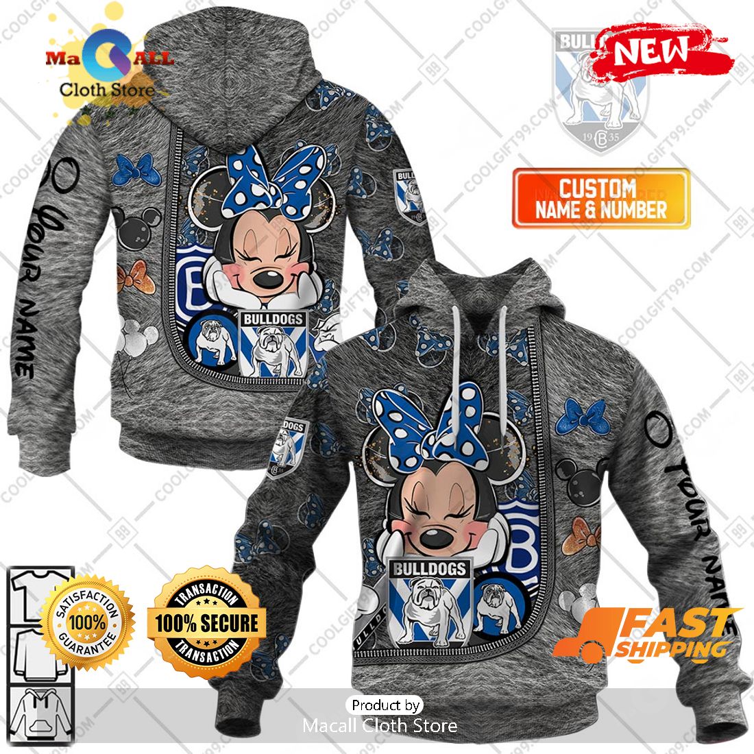 HOT Personalized NRL Canterbury Bankstown Bulldogs Logo and Minnie Mouse Design Hoodie Sweatshirt 3D HOT Personalized NRL Canterbury Bankstown Bulldogs Logo and Minnie Mouse Design Hoodie Sweatshirt 3D
