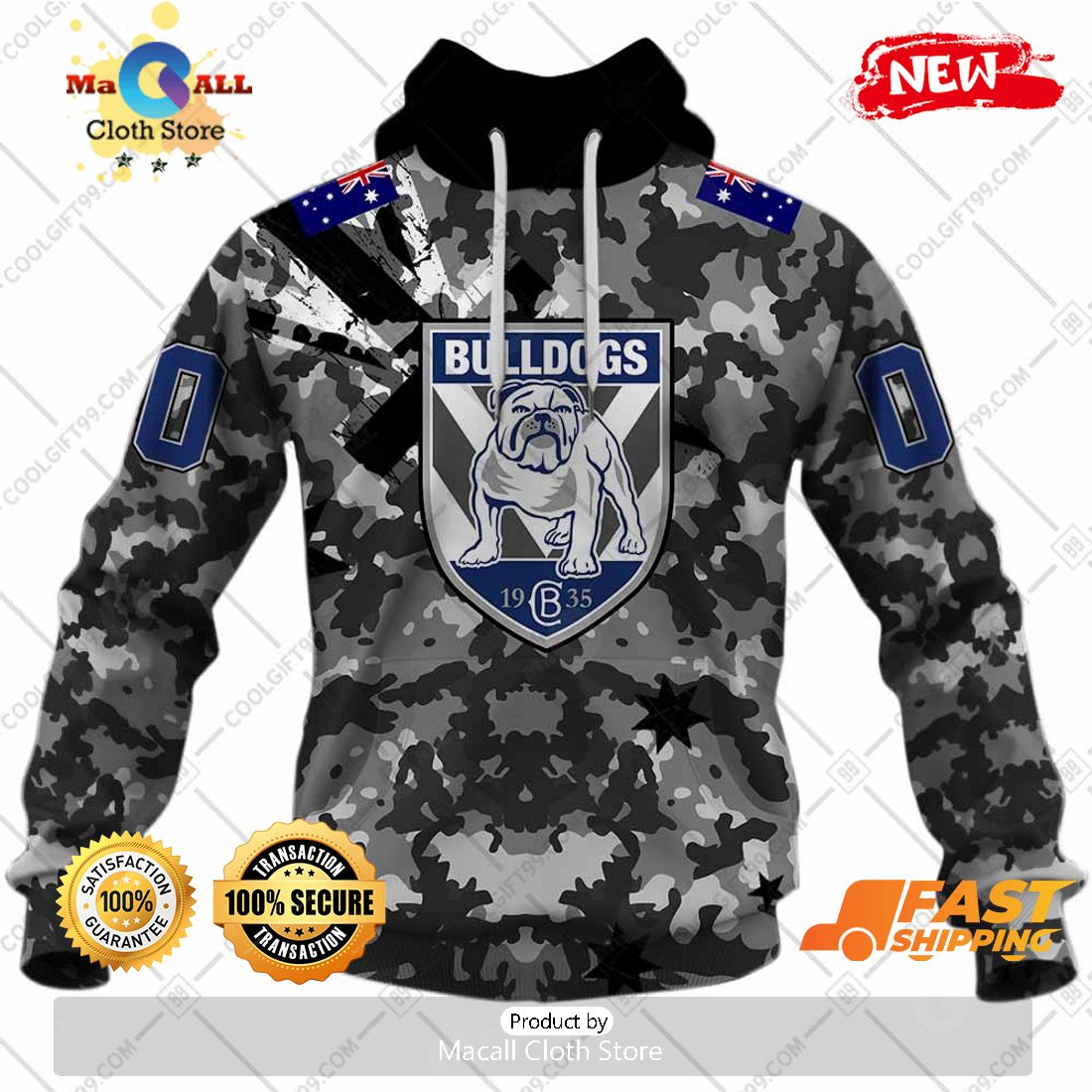 HOT Personalized NRL Canterbury Bankstown Bulldogs Special Camo Military Flag Hoodie Sweatshirt 3D
