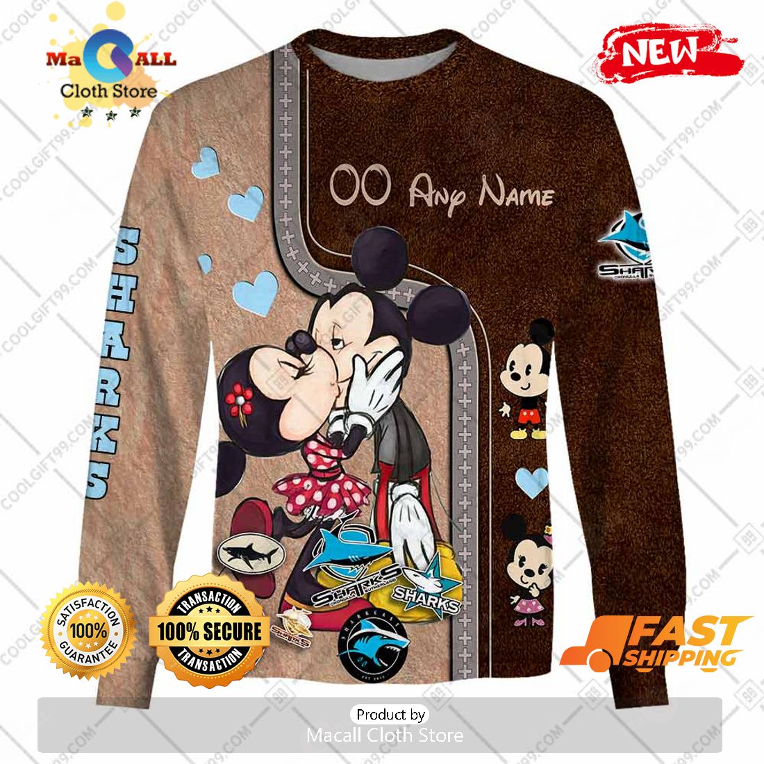 HOT Personalized NRL Cronulla Sutherland Sharks Mickey and Minnie Design Hoodie Sweatshirt 3D HOT Personalized NRL Cronulla Sutherland Sharks Mickey and Minnie Design Hoodie Sweatshirt 3D