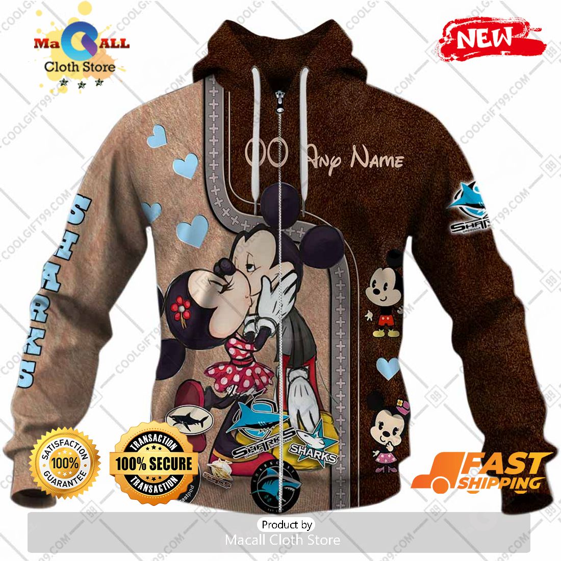 HOT Personalized NRL Cronulla Sutherland Sharks Mickey and Minnie Design Hoodie Sweatshirt 3D HOT Personalized NRL Cronulla Sutherland Sharks Mickey and Minnie Design Hoodie Sweatshirt 3D