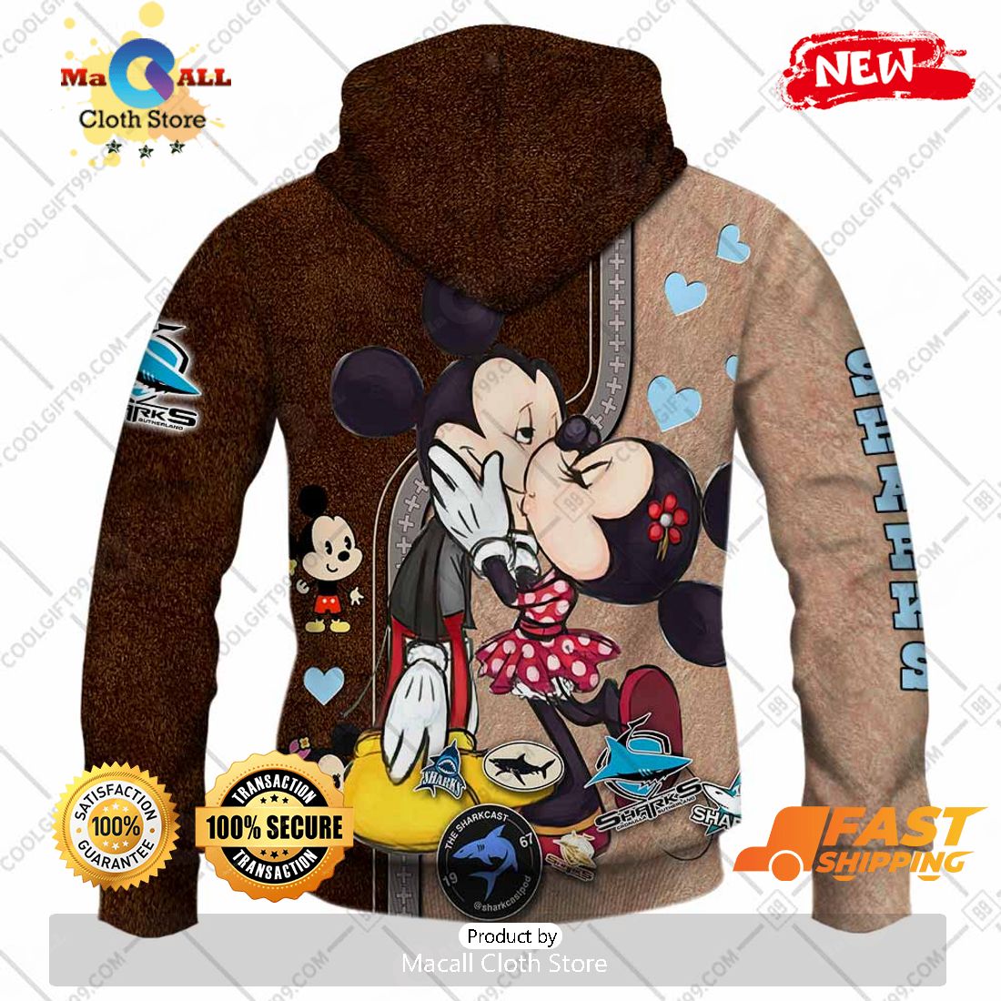 HOT Personalized NRL Cronulla Sutherland Sharks Mickey and Minnie Design Hoodie Sweatshirt 3D HOT Personalized NRL Cronulla Sutherland Sharks Mickey and Minnie Design Hoodie Sweatshirt 3D