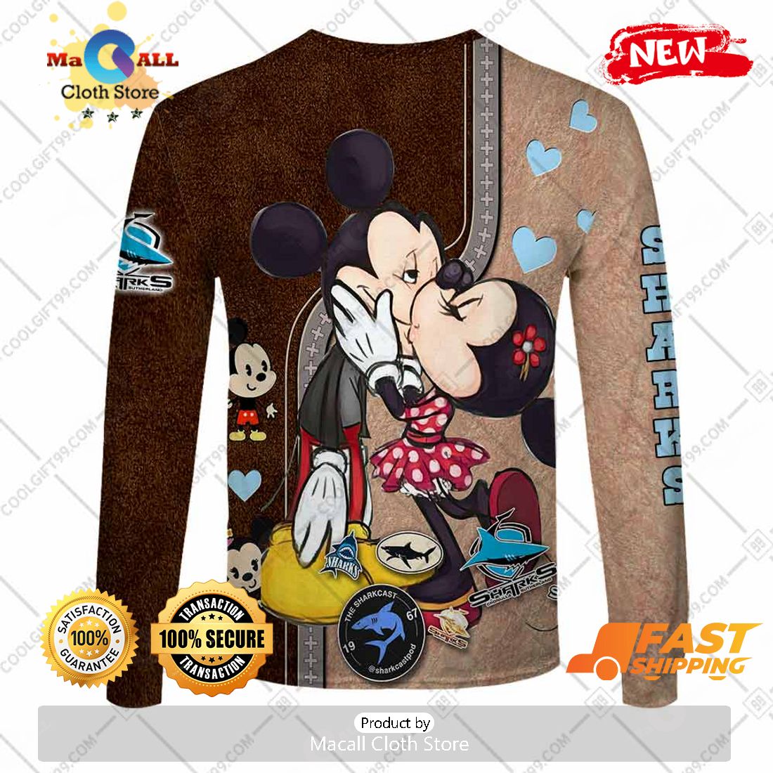 HOT Personalized NRL Cronulla Sutherland Sharks Mickey and Minnie Design Hoodie Sweatshirt 3D HOT Personalized NRL Cronulla Sutherland Sharks Mickey and Minnie Design Hoodie Sweatshirt 3D
