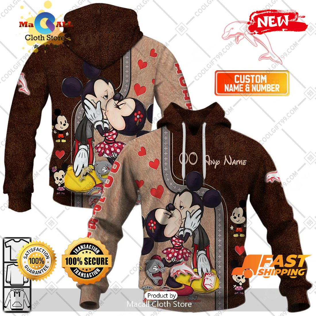 HOT Personalized NRL Dolphins Mickey and Minnie Design Hoodie Sweatshirt 3D HOT Personalized NRL Dolphins Mickey and Minnie Design Hoodie Sweatshirt 3D