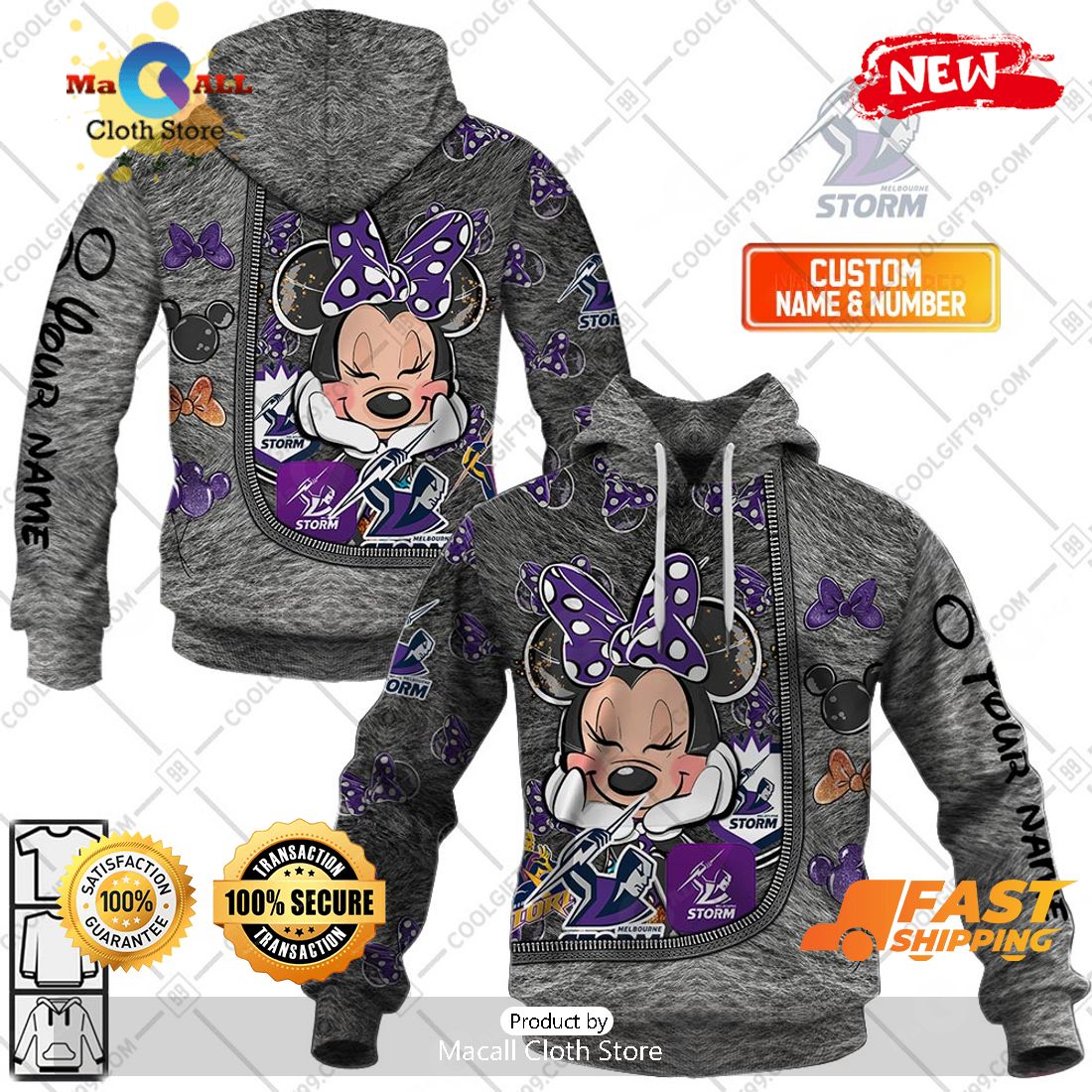 HOT Personalized NRL Melbourne Storm Logo and Minnie Mouse Design Hoodie Sweatshirt 3D HOT Personalized NRL Melbourne Storm Logo and Minnie Mouse Design Hoodie Sweatshirt 3D