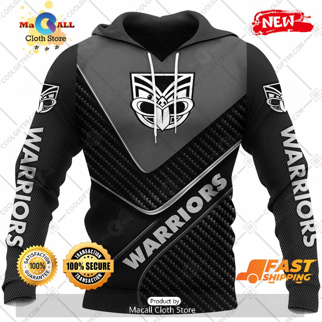 HOT Personalized NRL New Zealand Warriors Carbon Hoodie Sweatshirt 3D