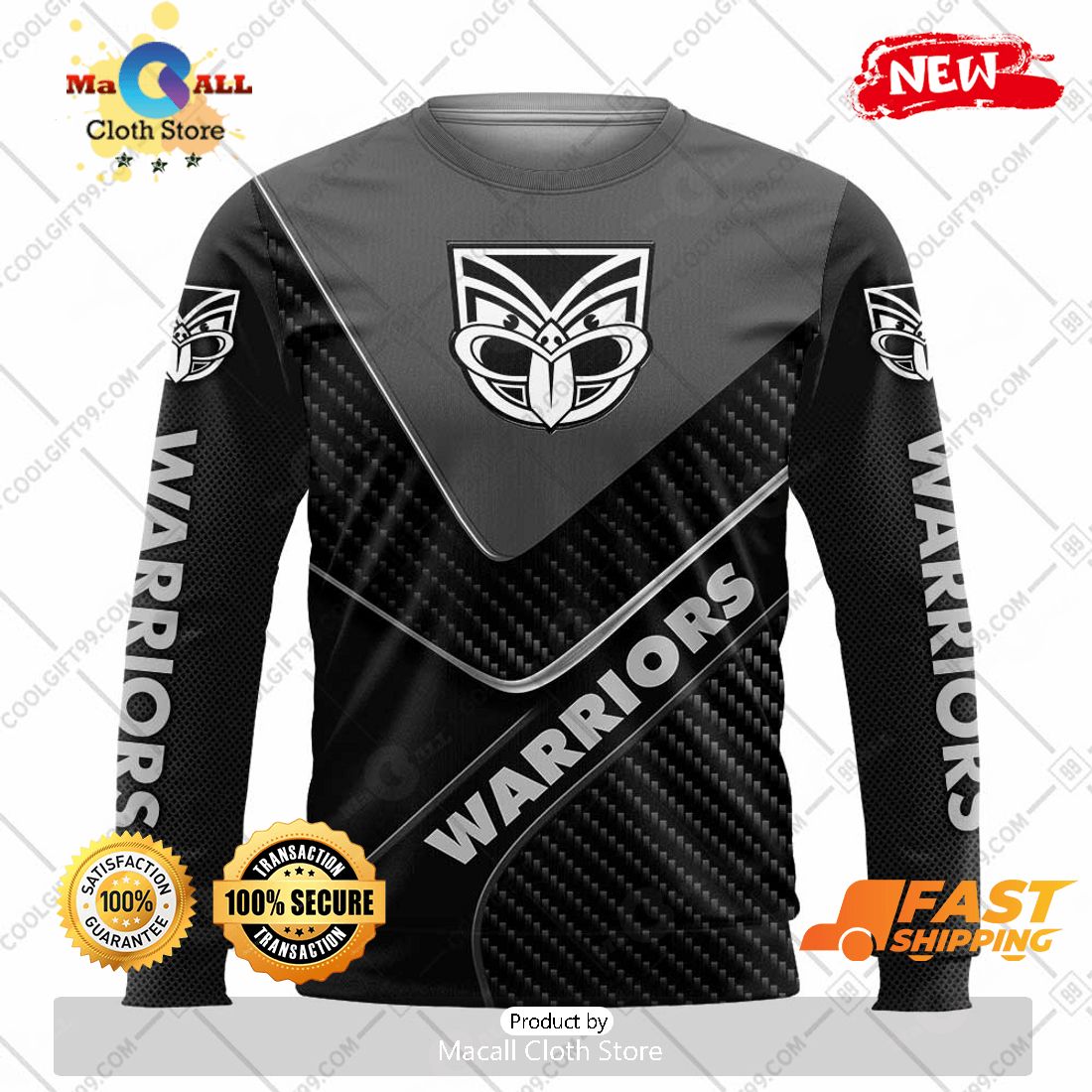 HOT Personalized NRL New Zealand Warriors Carbon Hoodie Sweatshirt 3D
