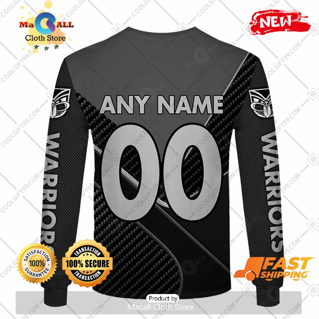 HOT Personalized NRL New Zealand Warriors Carbon Hoodie Sweatshirt 3D