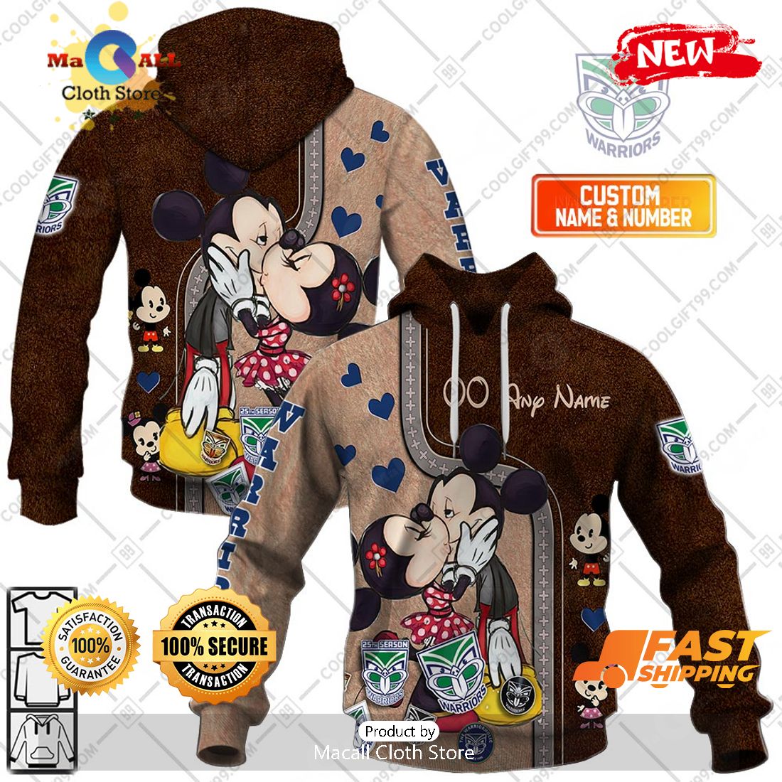 HOT Personalized NRL New Zealand Warriors Mickey and Minnie Design Hoodie Sweatshirt 3D HOT Personalized NRL New Zealand Warriors Mickey and Minnie Design Hoodie Sweatshirt 3D