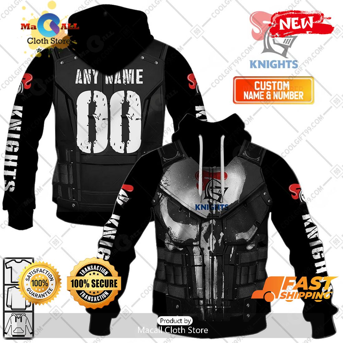 HOT Personalized NRL Newcastle Knights Punisher Hoodie Sweatshirt 3D HOT Personalized NRL Newcastle Knights Punisher Hoodie Sweatshirt 3D