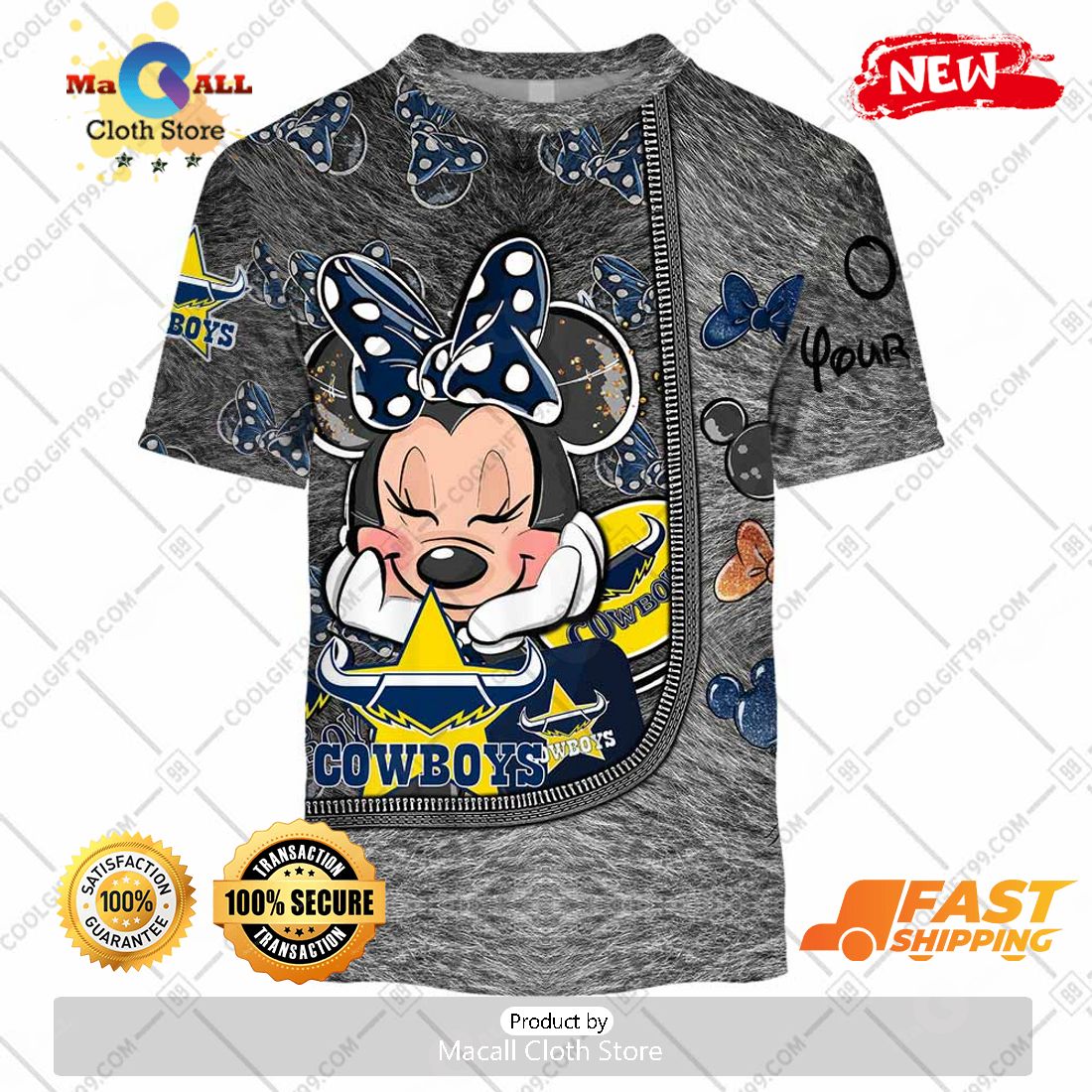 HOT Personalized NRL North Queensland Cowboys Logo and Minnie Mouse Design Hoodie Sweatshirt 3D HOT Personalized NRL North Queensland Cowboys Logo and Minnie Mouse Design Hoodie Sweatshirt 3D